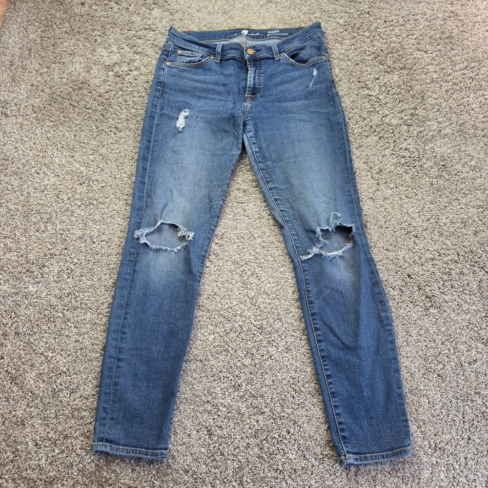 7 For All Mankind Ankle Guenevere Womens Size 29 Blue Ripped Distressed Jeans
